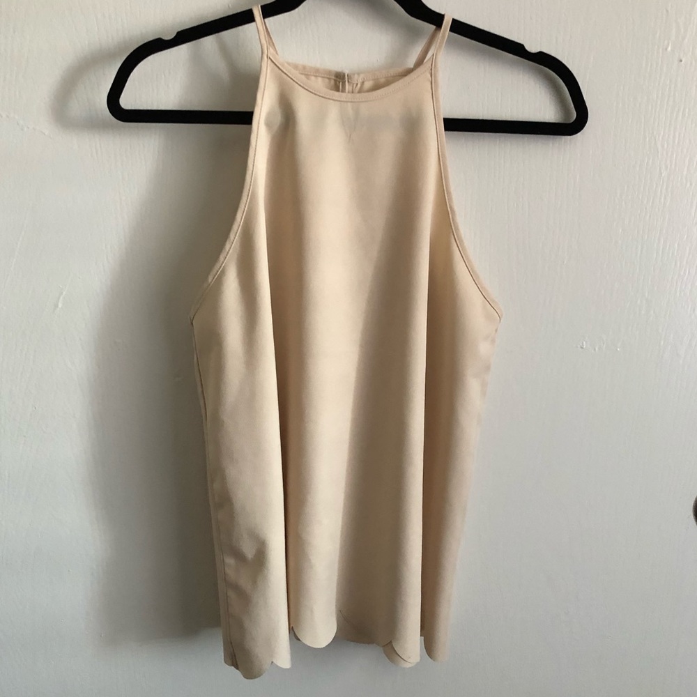 Scalloped nude tank top